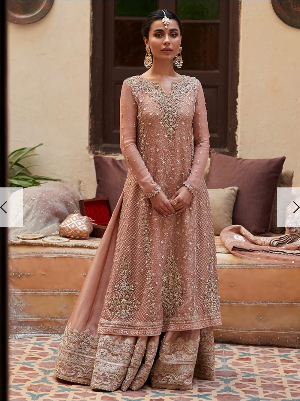 Embroidered Blush Pink Long Sleeve Formal Dress - Picture 3 of 4